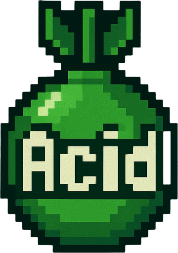 a green bomb (pixel art) writes "Acid" on it.
In-Game asset.  2d.  High contrast.  No shadows