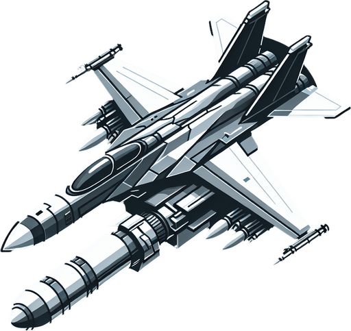 Missile 2d of a fighter plane.
Single Game Texture. In-Game asset. 2d. Blank background. High contrast. No shadows.