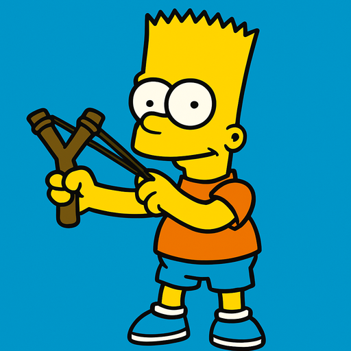 Bart holding a slingshot.
In-Game asset.  2d.  High contrast.  No shadows