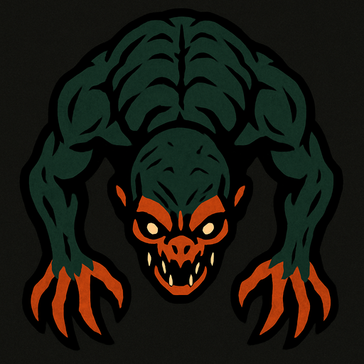 Üstten görünümlü sırt kısmı tarafı ve kafası aşağı doğru oyuncuya bakan bir yaratık.
In-Game asset.  2d.  High contrast.  No shadows