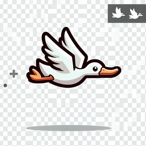 Летящая утка. Мультяшная.
Single Game Texture.  In-Game asset.  2d.  Blank background.  High contrast.  No shadows