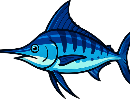 horizontal image blue marlin fish.
In-Game asset.  2d.  High contrast.  No shadows