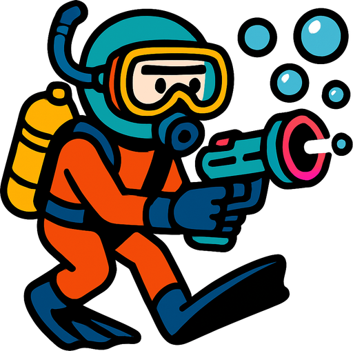 diver man bubble gun.
In-Game asset.  2d.  High contrast.  No shadows
