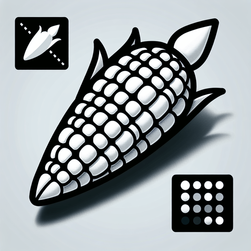 Computer game, White corn, flat shaded. Low detail, Single Game Texture. In-Game asset. 2d. Blank background. High contrast. No shadows. Thin black outline