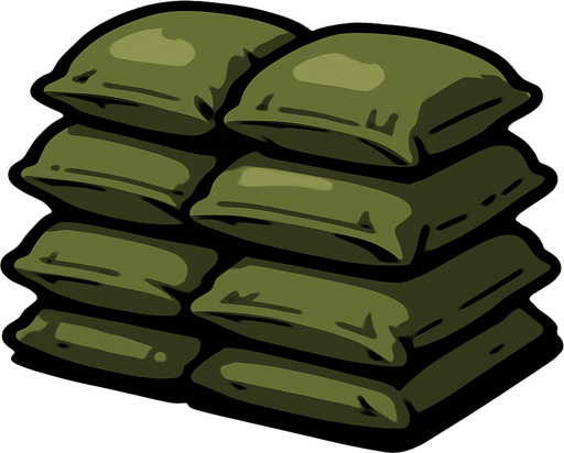 Stacked army sandbags small.
In-Game asset.  2d.  High contrast.  No shadows
