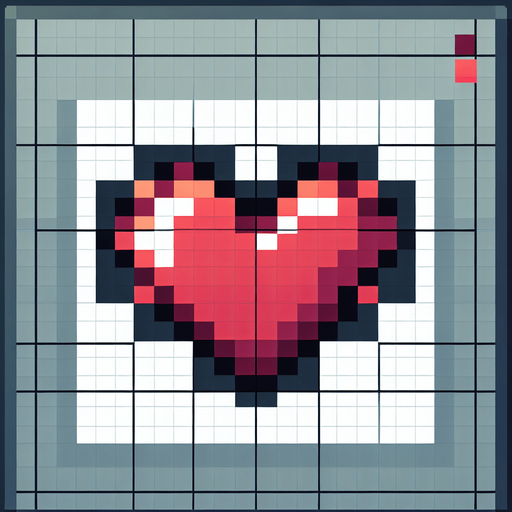 8-bit heart icon..
Single Game Texture. In-Game asset. 2d. Blank background. High contrast. No shadows.
