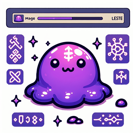 Un slime morado con runas magicas RPG. Estilo suave y simple.
Single Game Texture.  In-Game asset.  2d.  Blank background.  High contrast.  No shadows