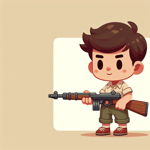 A cute boy with am 47 in hand.
Single Game Texture. In-Game asset. 2d. Blank background. High contrast. No shadows.