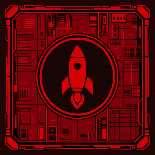 2D Top floor of tower facing the screen to use it as a grid. future. Cyberpunk. abstract. seen from above. HD colors. No Diagonal assets. Red color. Big logo of a Fired rocket on the middle of it.