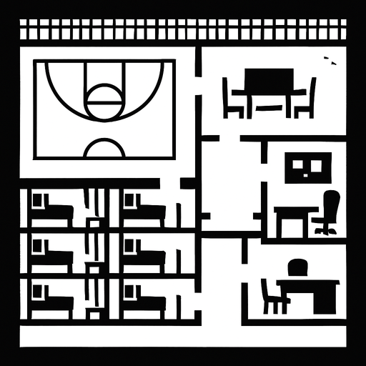a top down white black theme prison. In-Game asset. 2d. High contrast. No shadows.
In-Game asset.  2d.  High contrast.  No shadows
