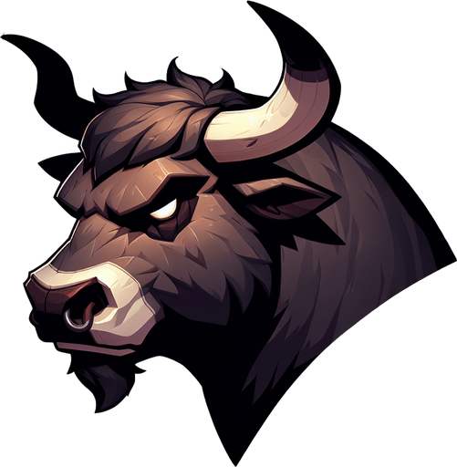 angry cow. Side portrait. 
Single Game Texture.  In-Game asset.  2d.  Blank background.  High contrast.  No shadows