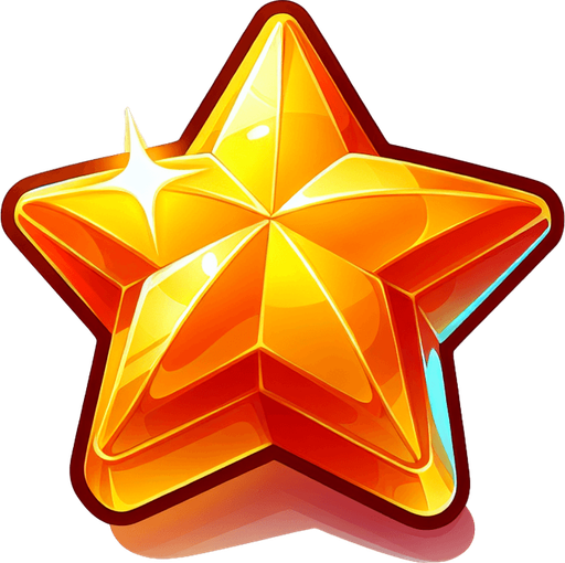 Vibrant cartoon candy gold star.
Game asset. 2d. Blank background. High contrast. No shadows.