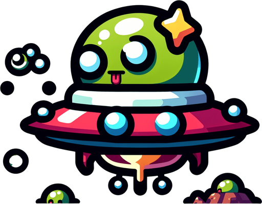 a goofy ufo.
Single Game Texture.  In-Game asset.  2d.  Blank background.  High contrast.  No shadows
