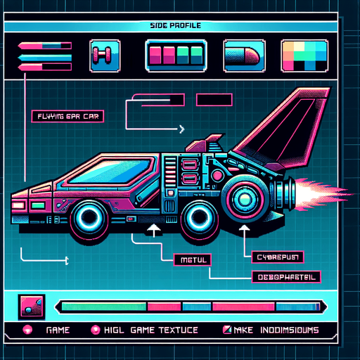 side profile of a flying car in the art style of a 16 bit neon cyberpunk game.
Single Game Texture. In-Game asset. 2d. Blank background. High contrast. No shadows.