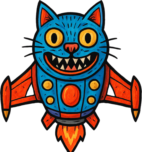 crazy blue cat spaceship top view.
