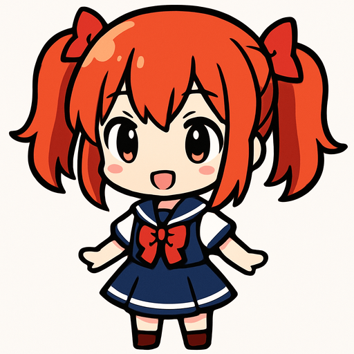 Anime kızı chibi.
In-Game asset.  2d.  High contrast.  No shadows
