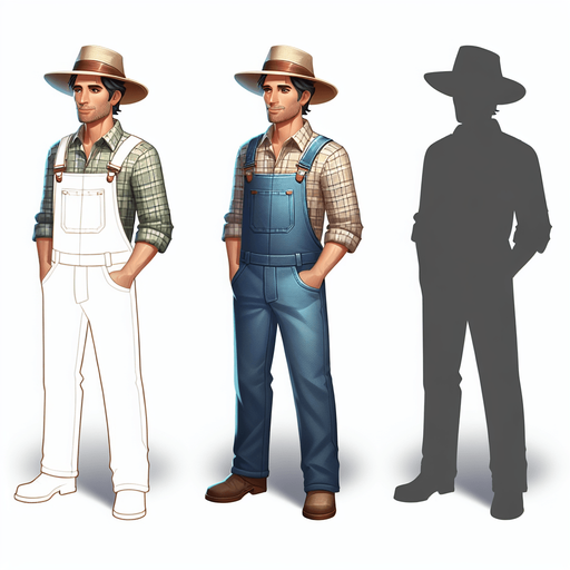 МУЖЧИНА ФЕРМЕР.
Single Game Texture. In-Game asset. 2d. Blank background. High contrast. No shadows.