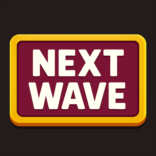 A large rectangular button with Text on it that says: NEXT WAVE.
In-Game asset.  2d.  High contrast.  No shadows