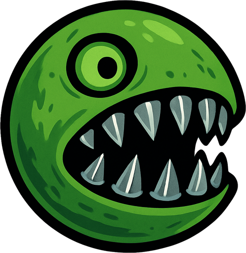a green scary ball with metal teeth.
In-Game asset.  2d.  High contrast.  No shadows