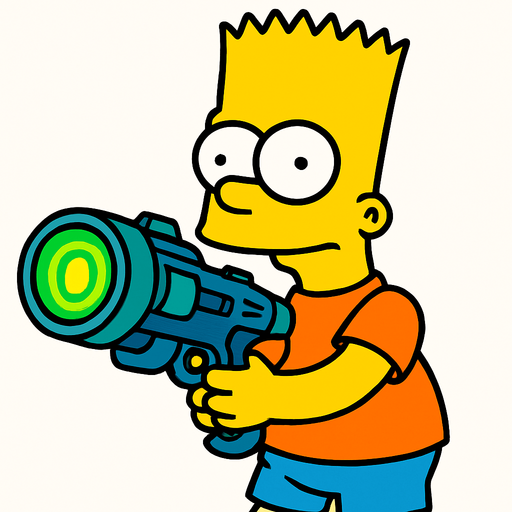 Bart holding a plasma gun.
In-Game asset.  2d.  High contrast.  No shadows