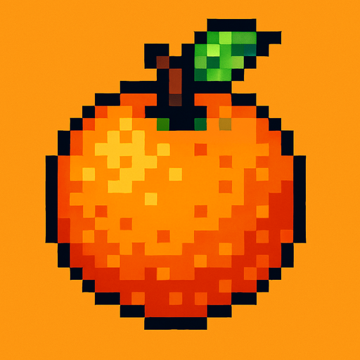 pixel art of a orange.
In-Game asset.  2d.  High contrast.  No shadows