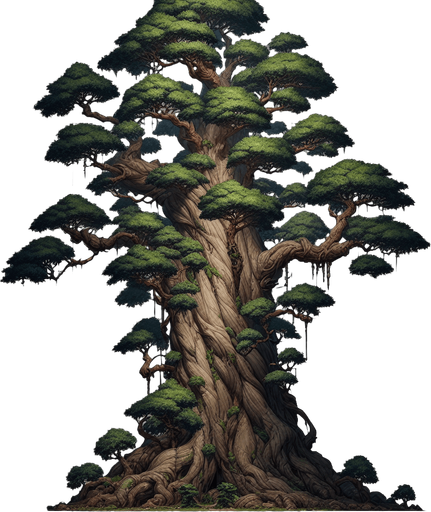 Giant_tree.
Single Game Texture.  In-Game asset.  2d.  Blank background.  High contrast.  No shadows