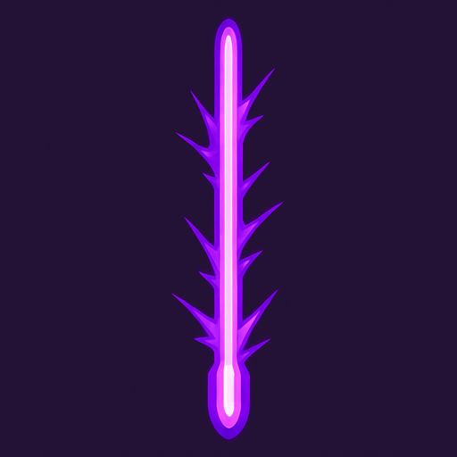 Bala de un rayo láser morado en vertical.
In-Game asset.  2d.  High contrast.  No shadows