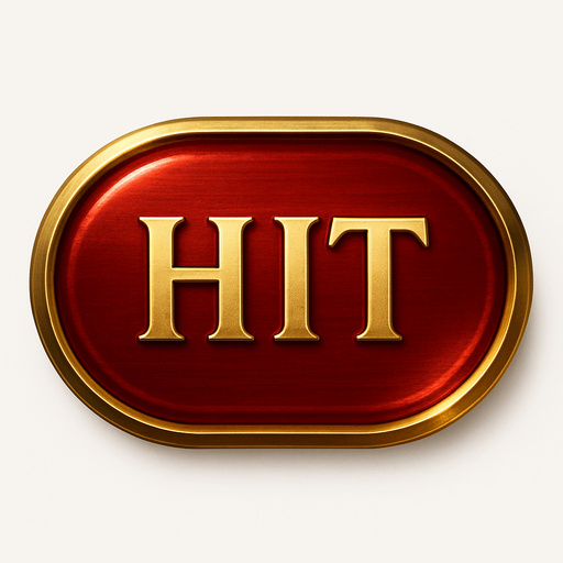 Crea un asset visual para el botón 'HIT' (Pedir Carta) para la mesa de Blackjack de lujo.

Objetivo: Un botón claro y elegante que permita al jugador pedir otra carta, coherente con la opulencia del casino.

Diseño:

Forma: Óvalo o rectángulo con bordes suaves, prominente y fácil de pulsar.

Texto Central: La palabra 'HIT' (o 'PEDIR') en mayúsculas, con tipografía audaz, limpia y elegante de casino.

Color: Base en un color que transmita acción, como un rojo rubí vibrante o un naranja ámbar, con acabado metálico o pulido.

Borde: Un borde brillante en dorado o plateado.

Efectos (si Upit lo permite):

Sutil efecto de relieve o biselado para darle profundidad.

Un ligero brillo o resplandor que lo haga destacar.

Textura que simule metal pulido o un material lujoso.

Fondo: Asset independiente con fondo transparente..
In-Game asset.  2d.  High contrast.  No shadows