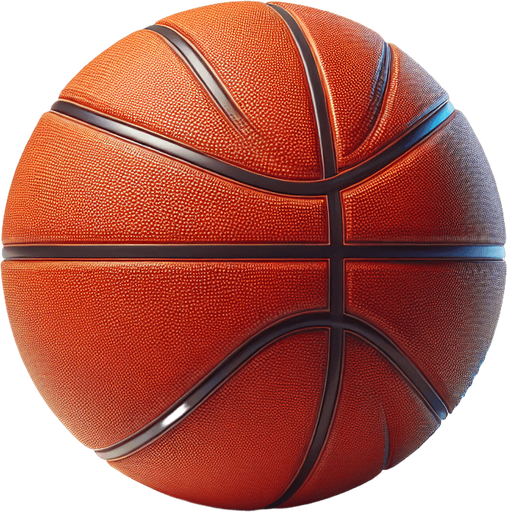 A Basketball.
Single Game Texture.  In-Game asset.  2d.  Blank background.  High contrast.  No shadows