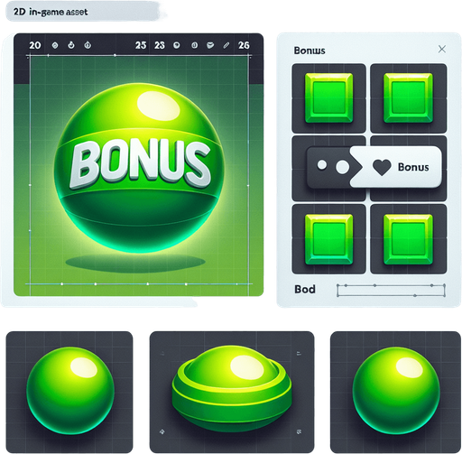 A Green ball written bonus.
Single Game Texture. In-Game asset. 2d. Blank background. High contrast. No shadows.