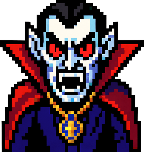 Vampire baron evil pixel.
In-Game asset.  2d.  High contrast.  No shadows