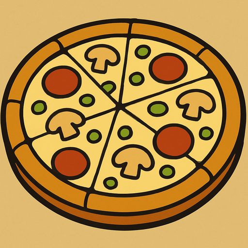 Pizza in professor Layton game style artwork.
In-Game asset.  2d.  High contrast.  No shadows