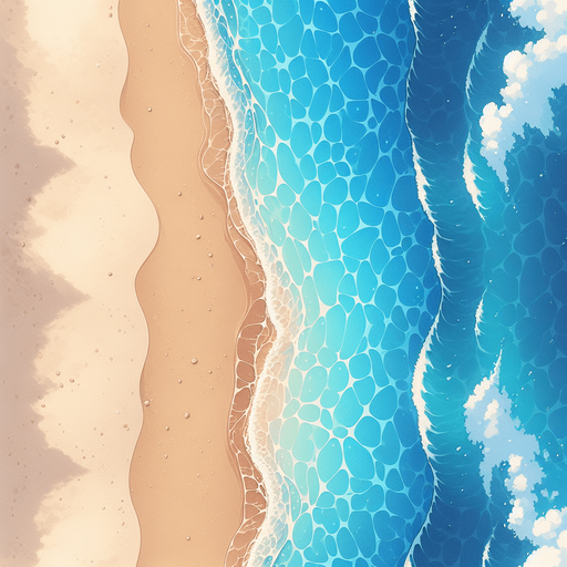 gap sea water beach and sand top down anime style.