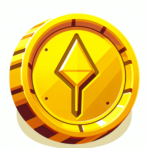Yallow gold coin.
Single Game Texture. In-Game asset. 2d. Blank background. High contrast. No shadows.