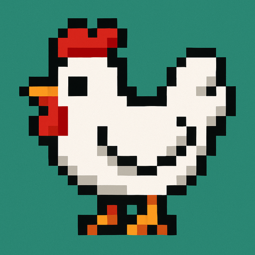 A Pixel art chicken.
In-Game asset.  2d.  High contrast.  No shadows