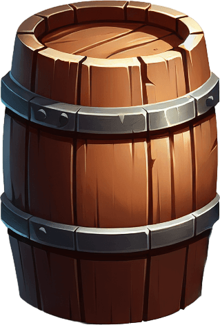 Barrel.
Single Game Texture. In-Game asset. 2d. Blank background. High contrast. No shadows.