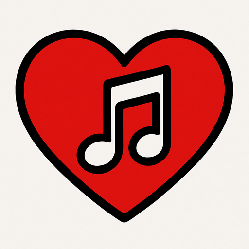 küçük bir kırmızı kalp ve içinde beyaz 🎶 notası.
In-Game asset.  2d.  High contrast.  No shadows