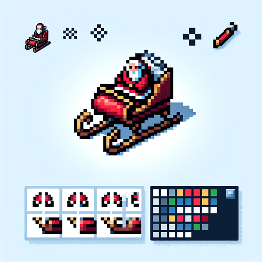 santa sled. Single Game Texture. In-Game asset. 2d. Blank background. High contrast. No shadows. pixelated. 8 bit