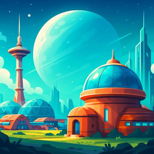 Front-facing icon, Fullscreen modern App Store art style with futuristic colony, 16:9, high definition.  No text captions!