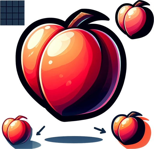 a peach fruit png.
Single Game Texture. In-Game asset. 2d. Blank background. High contrast. No shadows.