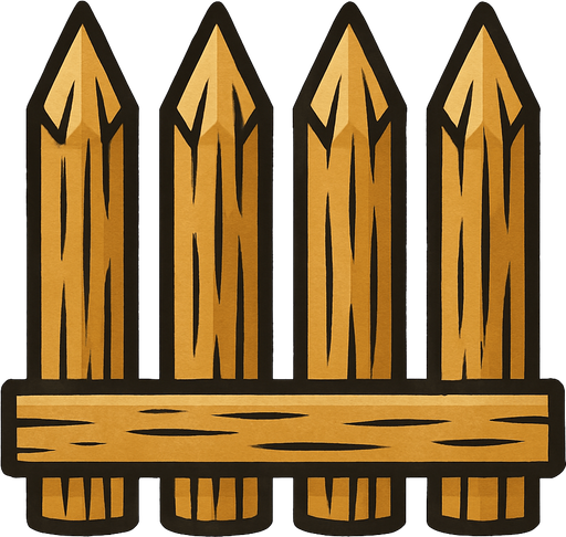 Crea picos de madera, que todos estén unidos en una tablilla por abajo y que arriba estén los picos.
In-Game asset.  2d.  High contrast.  No shadows