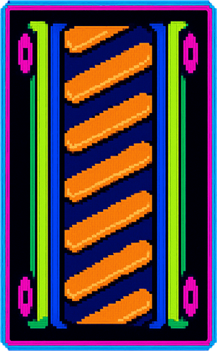 A section of conveyor belt. Overhead view view looking down. 80s arcade machine graphics..
In-Game asset.  2d.  High contrast.  No shadows