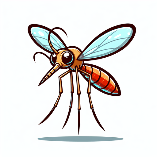 Cartoon mosquito. Seen from the front.
Single Game Texture. In-Game asset. 2d. Blank background. High contrast. No shadows.