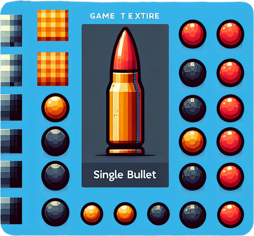 Bullet.
Single Game Texture.  In-Game asset.  2d.  Blank background.  High contrast.  No shadows