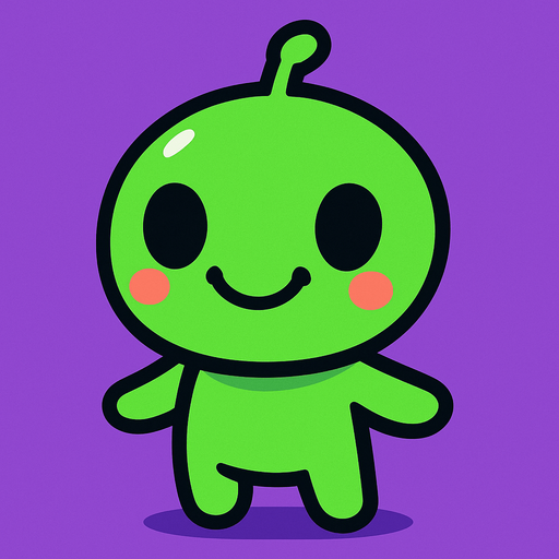 bir sevimli gülen yüzlü uzaylı.
In-Game asset.  2d.  High contrast.  No shadows