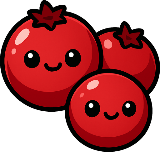 Cranberry’s with cute face.
In-Game asset.  2d.  High contrast.  No shadows