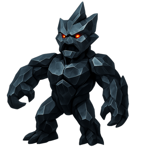 a giant realistic monster made out of obsidian. No background. Transparent background. Blank background. No shadows. 2d. In-Game asset. flat
