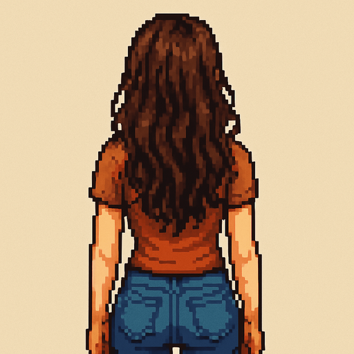 detailed brunette woman from behind pixel art 2d.
In-Game asset.  2d.  High contrast.  No shadows