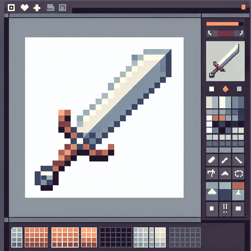 sword pixelated.
Single Game Texture. In-Game asset. 2d. Blank background. High contrast. No shadows. Indie style, low resolution