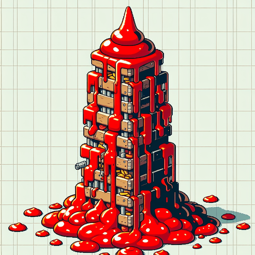 a tower made out of ketchup.
Single Game Texture. In-Game asset. 2d. Blank background. High contrast. No shadows.
